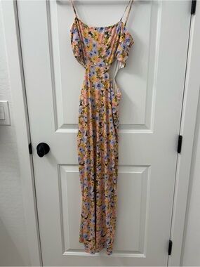 Fore Floral Spaghetti Strap midi Dress in Yellow & Blue